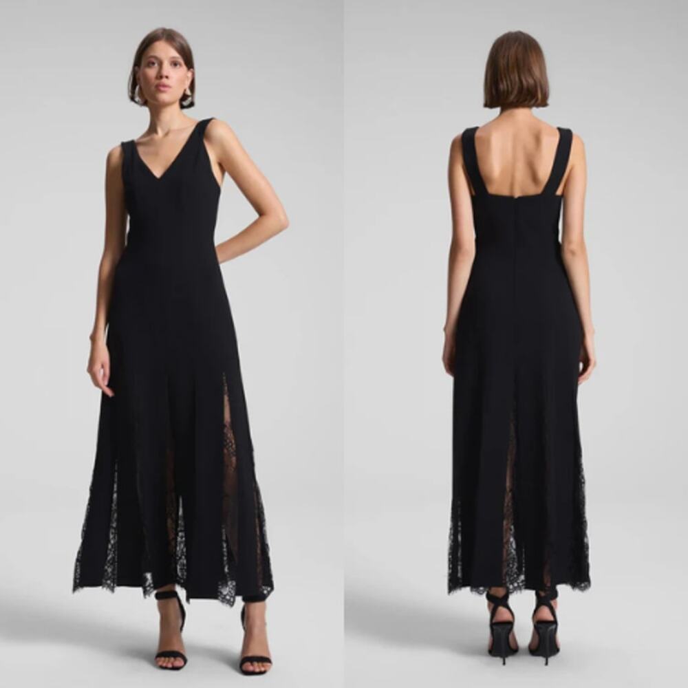 ALC Emmie Lace Paneled A-Line Midi Dress Sleeveless V-Neck Flowy Black Size 4